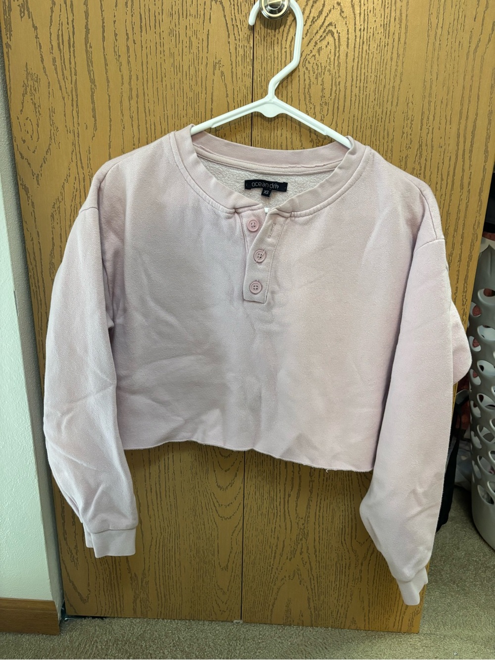 Ocean Drive Light Pink Cropped Henley Sweatshirt